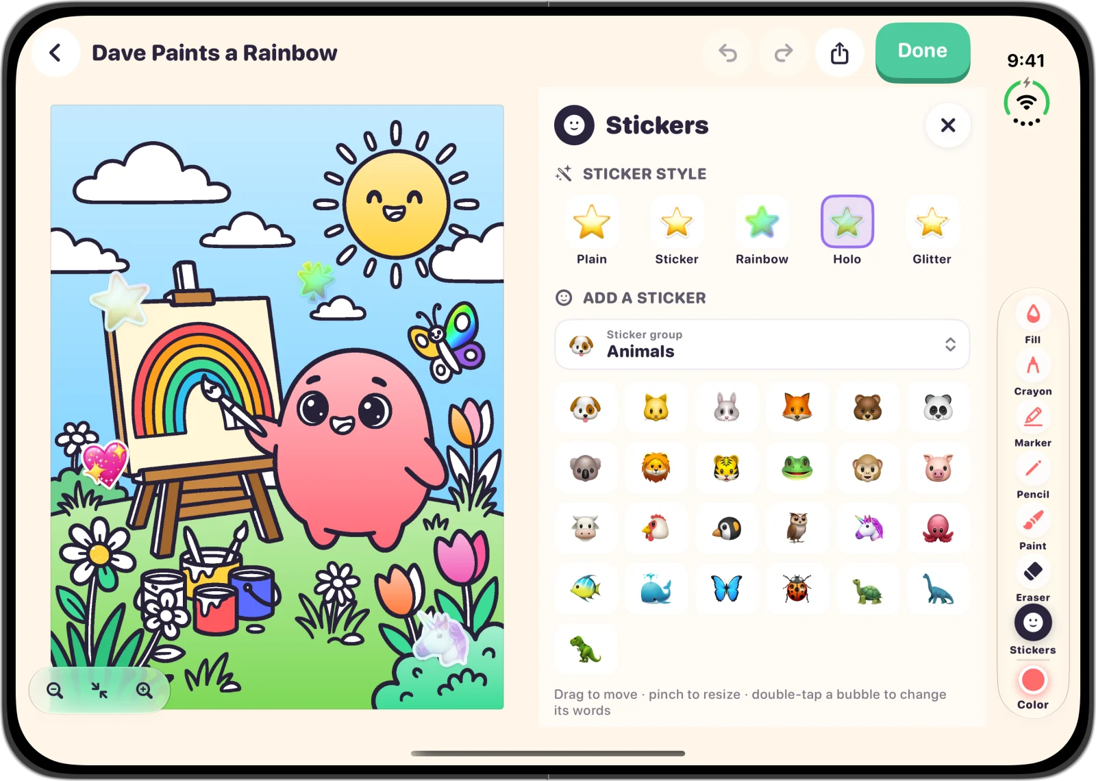 Holo stickers placed with the sticker picker open on unfolded iPhone Duo