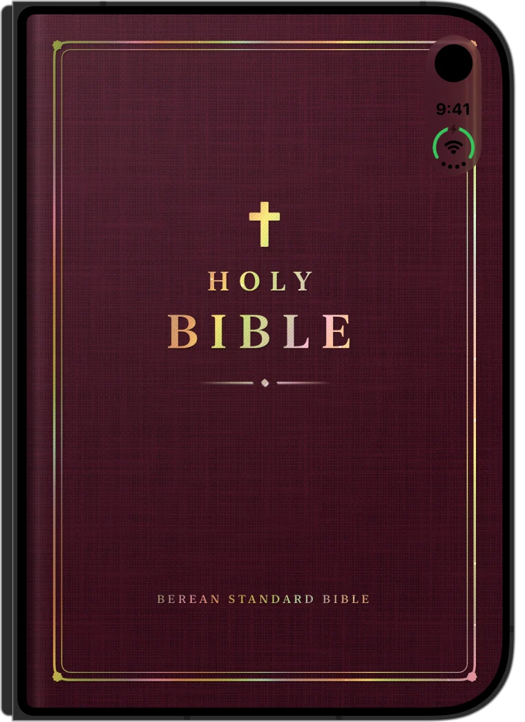 The closed Holy Bible on the folded iPhone Duo outer screen