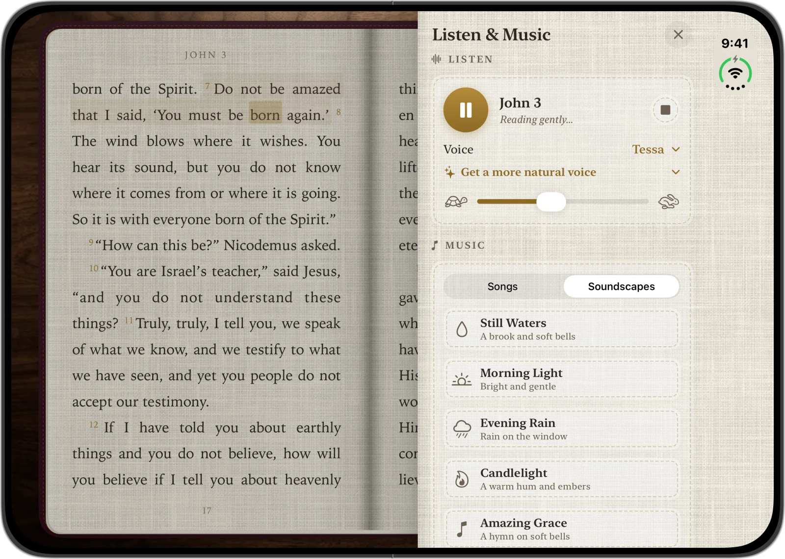 Listening to John 3 with calm music on iPhone Duo
