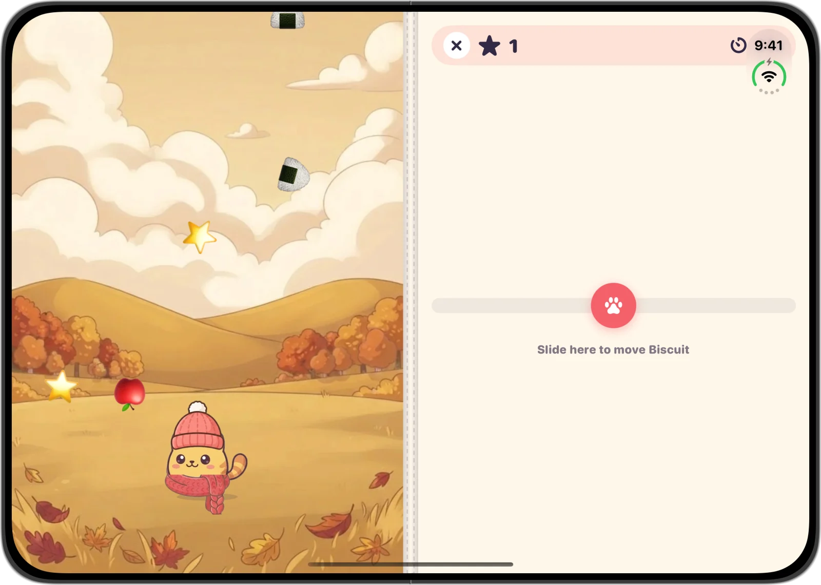 Snack Catch mini game on unfolded iPhone Duo